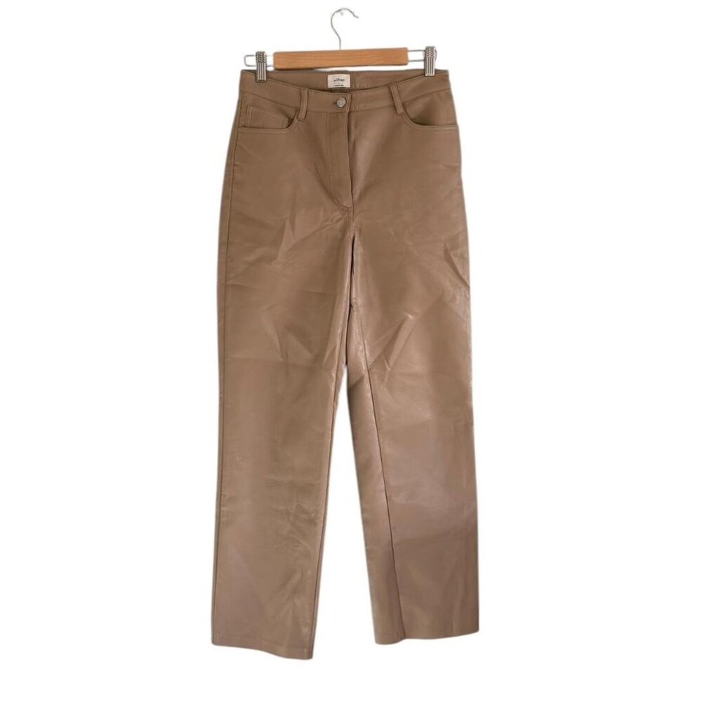 WILFRED TAN CREAM FAUX LEATHER PANTS STRAIGHT LEG WOMENS SMALL